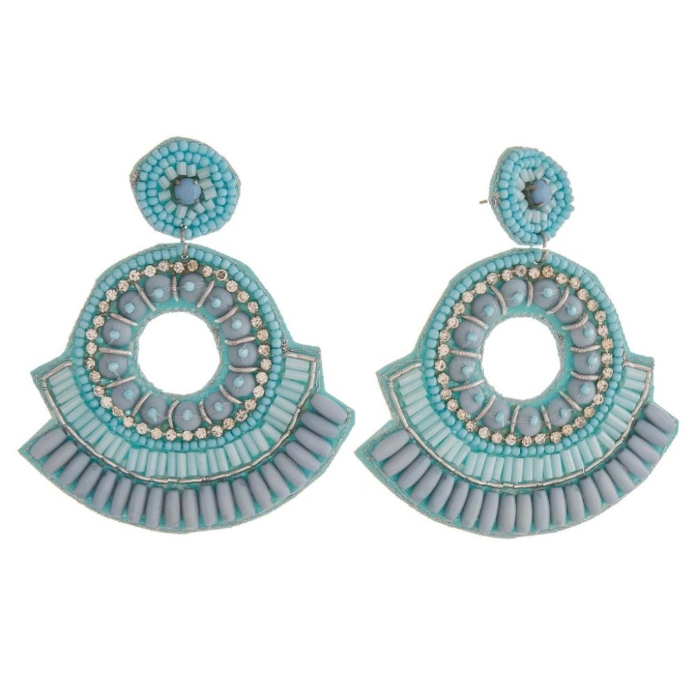 Blue Bubble Beaded Statement Earrings